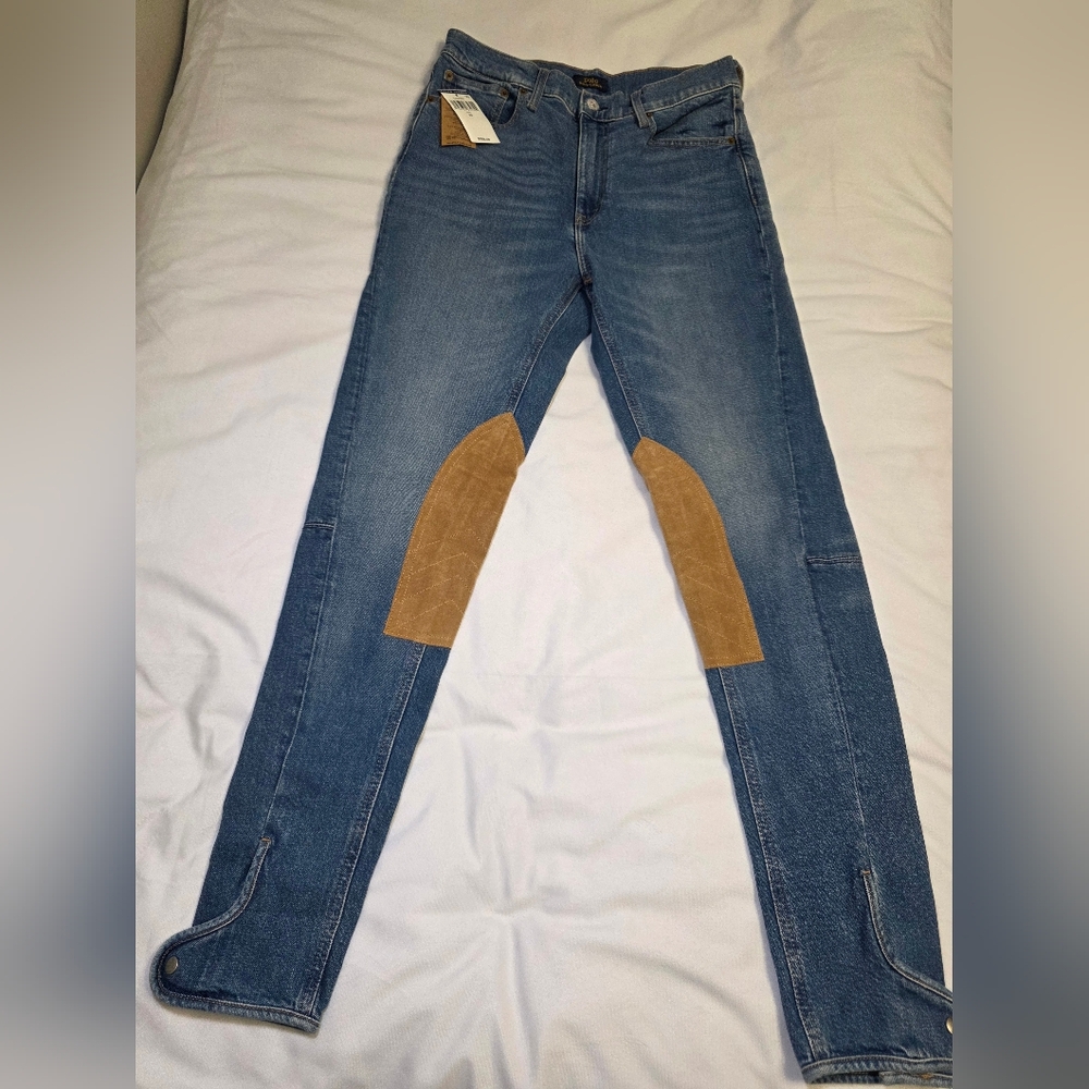 Polo Ralph Lauren Willow Wash Suede Knee Patched Snap Ankle Jeans-Sz 29 NWT $298
